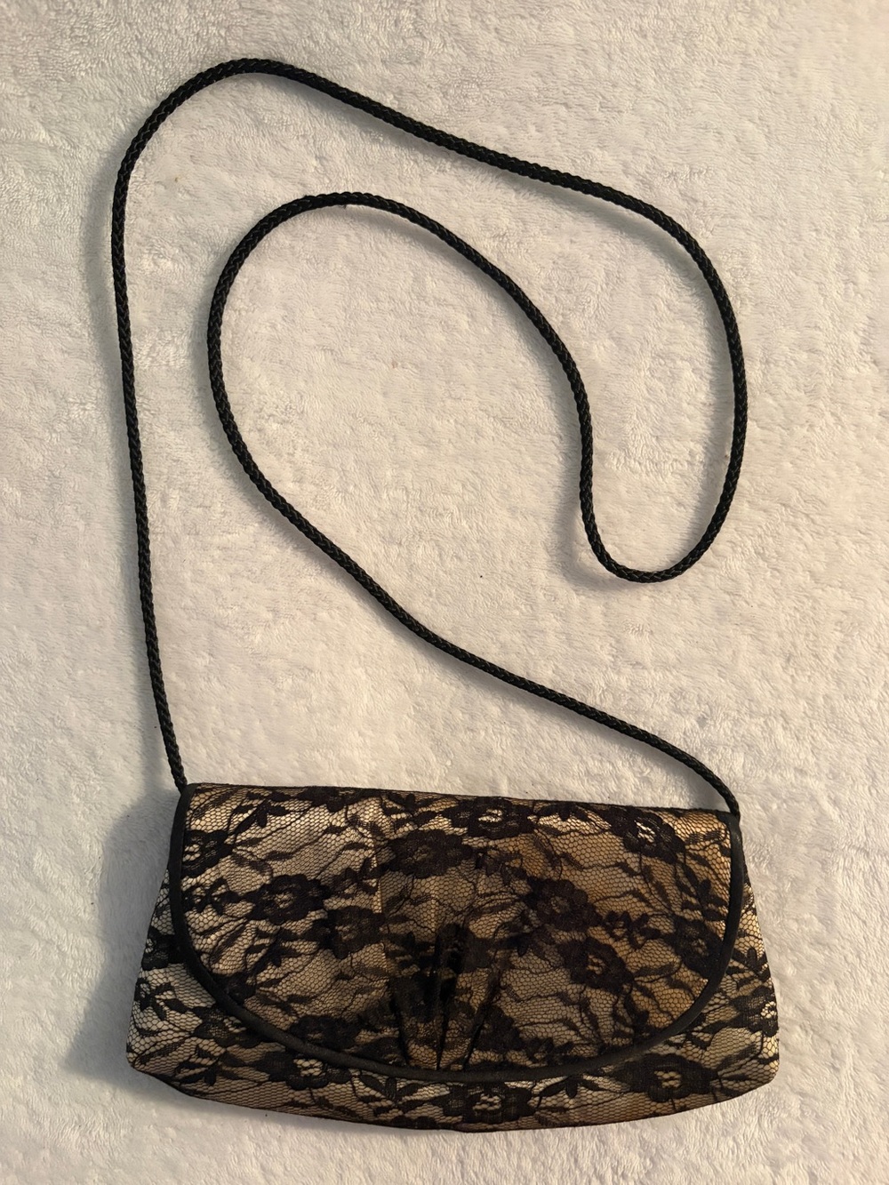 Elegant Black Lace Overlay Evening Crossbody Bag